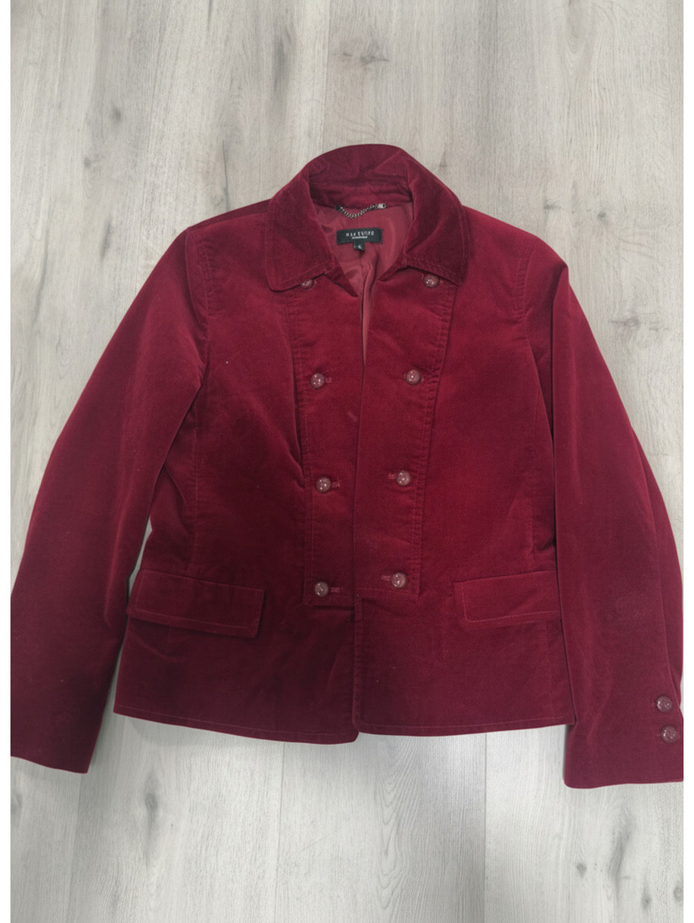 Talbots Women Vintage Velvet Double-Breasted Blazer Burgundy Size 16